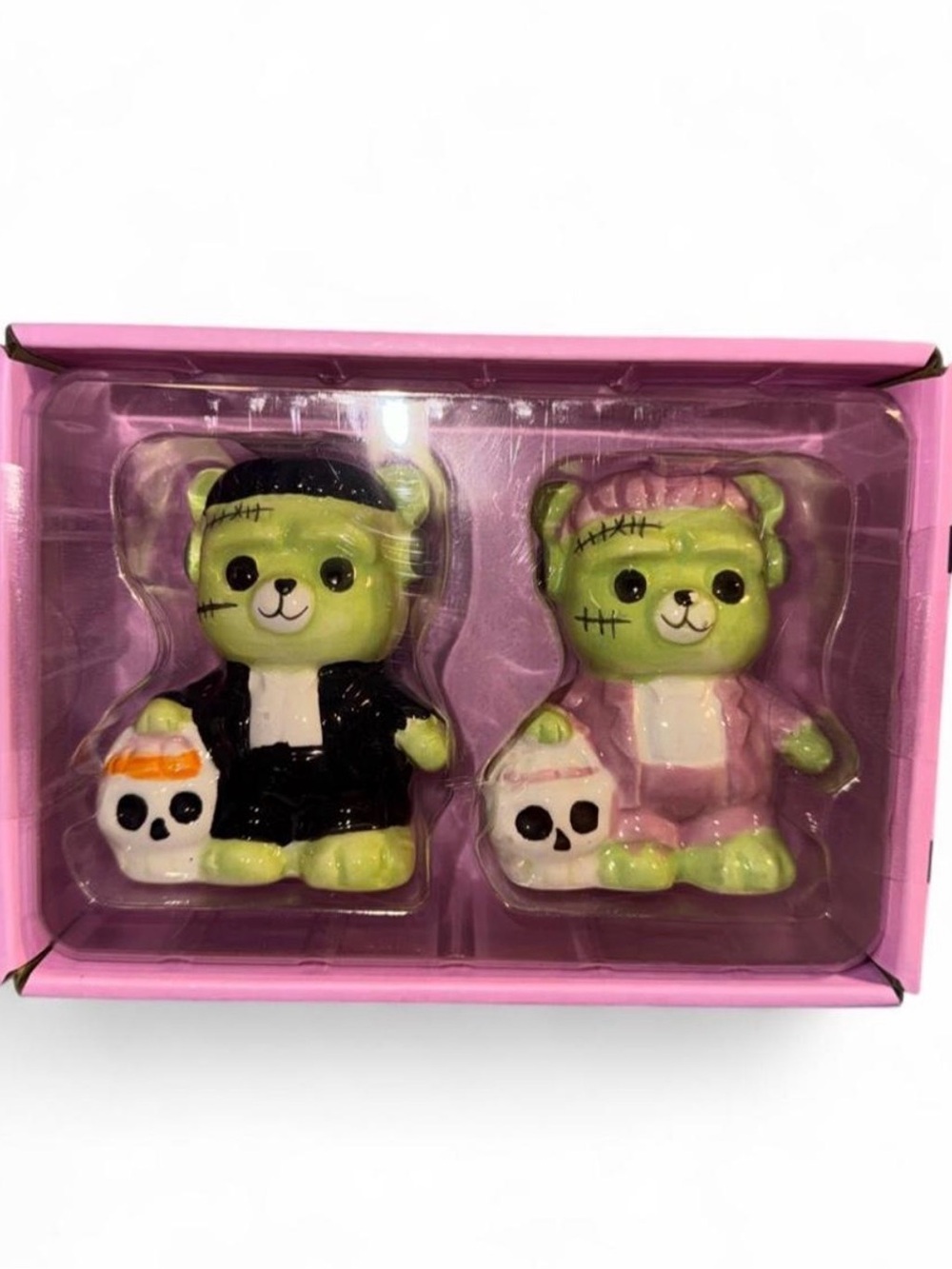 NWT Halloween Frankenstein Bear Salt & Pepper Shaker Set Spooky Kawaii Decor